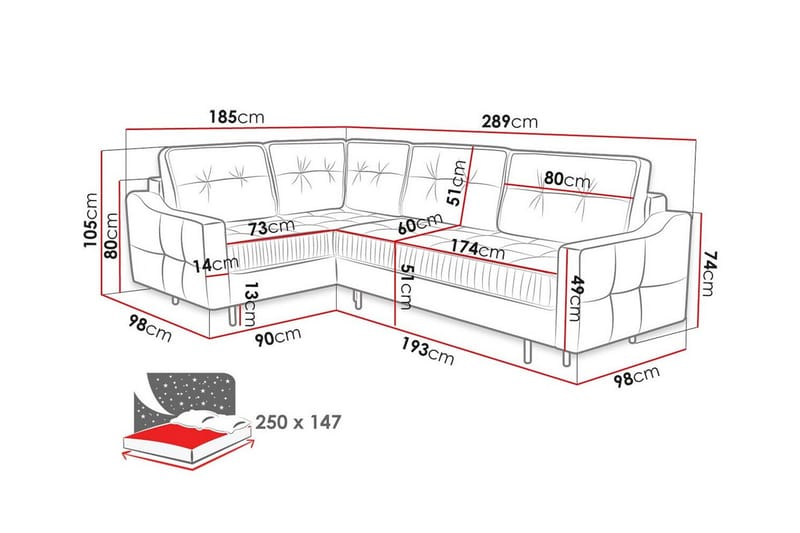 Tregaron 4-seters Hjørnesovesofa - Mørkeblå - Møbler - Sofaer - Sovesofaer