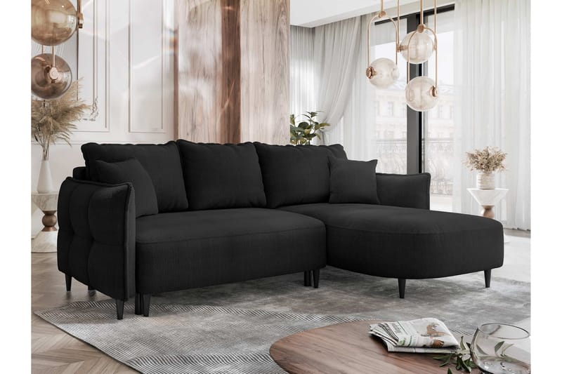 Sycylia Sofa med Divan 3-seter - Svart - Møbler - Sofaer - Sofa med sjeselong