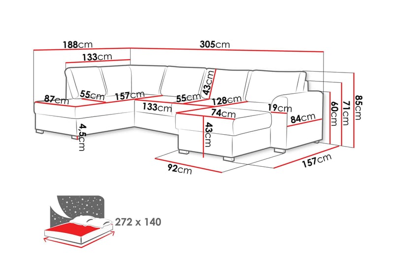 Taberk Sofa med Sjeselong og Divan 4-seter - Beige - Møbler - Sofaer - U-sofa