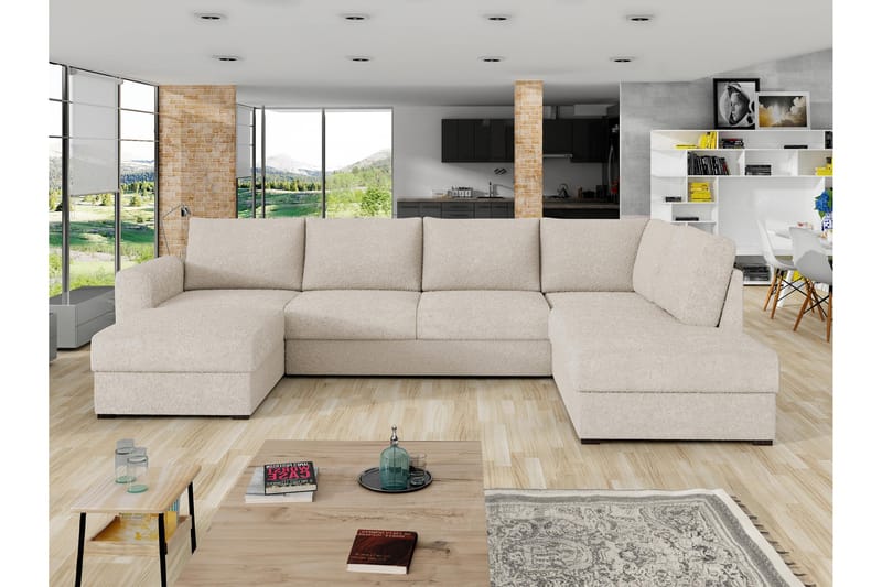 Taberk Sofa med Sjeselong og Divan 4-seter - Beige - Møbler - Sofaer - U-sofa