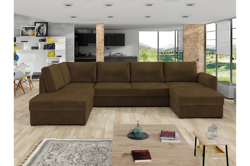 Taberk Sofa med Sjeselong og Divan 4-seter - Brun - Møbler - Sofaer - U-sofa