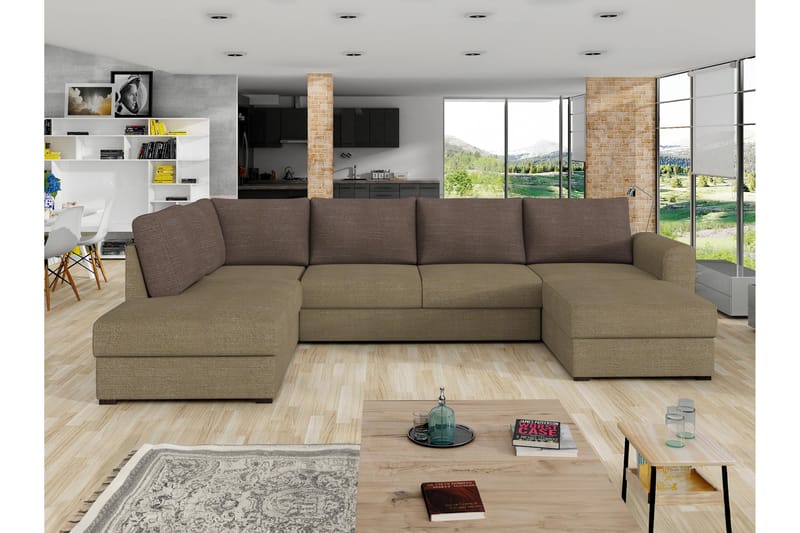 Taberk Sofa med Sjeselong og Divan 4-seter - Brun - Møbler - Sofaer - U-sofa