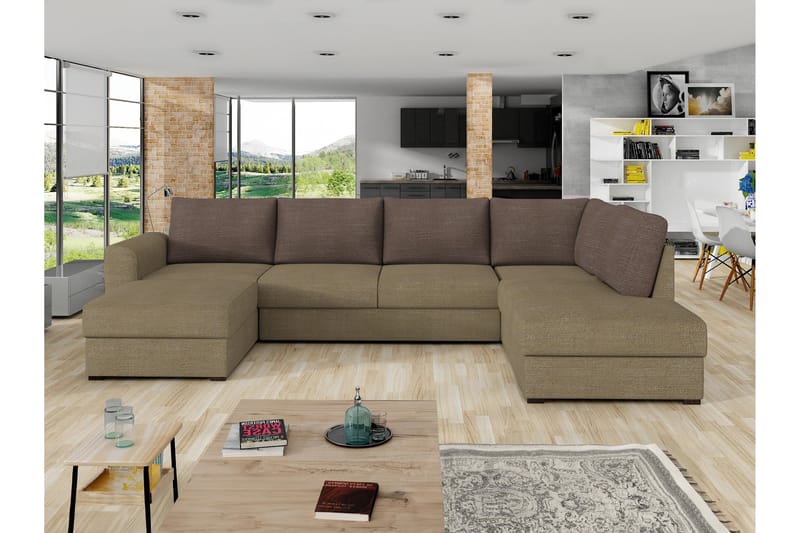 Taberk Sofa med Sjeselong og Divan 4-seter - Brun/Beige - Møbler - Sofaer - U-sofa