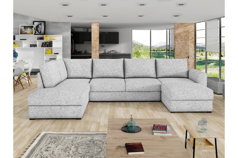 Taberk Sofa med Sjeselong og Divan 4-seter - Lys grå - Møbler - Sofaer - U-sofa