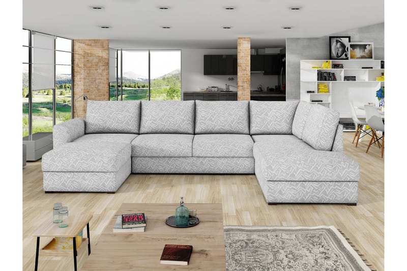 Taberk Sofa med Sjeselong og Divan 4-seter - Lys grå - Møbler - Sofaer - U-sofa