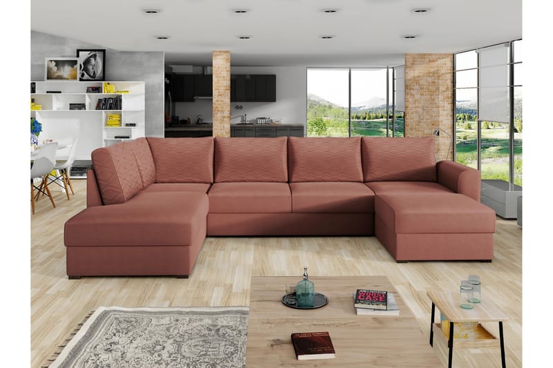 Taberk Sofa med Sjeselong og Divan 4-seter - Rosa/Brun - Møbler - Sofaer - U-sofa