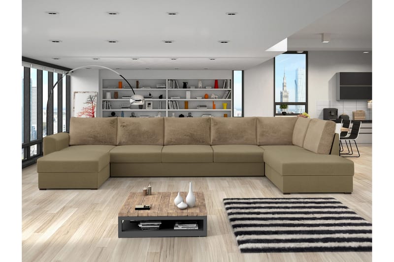 Taberk Sofa med Sjeselong og Divan 5-seter - Mørk beige - Møbler - Sofaer - U-sofa