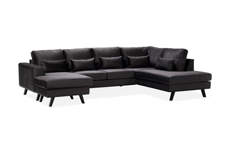 Copenhagen Compact Stor U Sofa Fløyel Sjeselong Høyre - Grå / Mørkgrå - Møbler - Sofaer - U-sofa