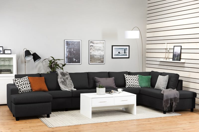 Crazy Stor U-sofa XXL Divan Venstre, Sjeselong Høyre - Antrasitt - Møbler - Sofaer - U-sofa