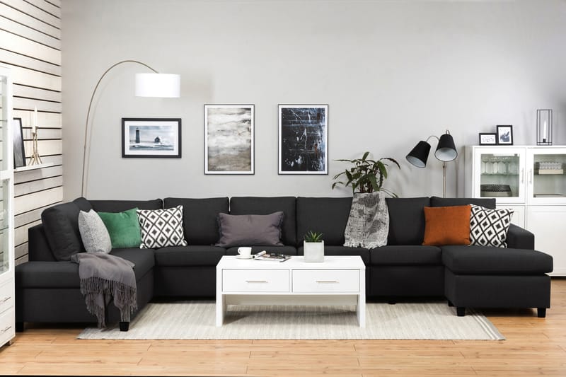 Crazy Stor U-sofa XXL Sjeselong Høyre 407 cm Bred - Antrasitt - Møbler - Sofaer - U-sofa