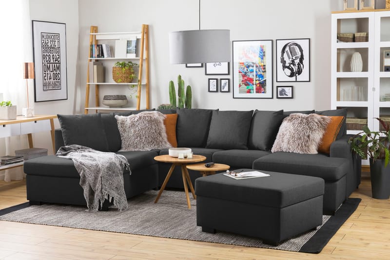 Crazy U-sofa Large Divan Høyre Konvoluttputer - Antrasitt - Skinnsofaer - Fløyel sofaer - U-sofa