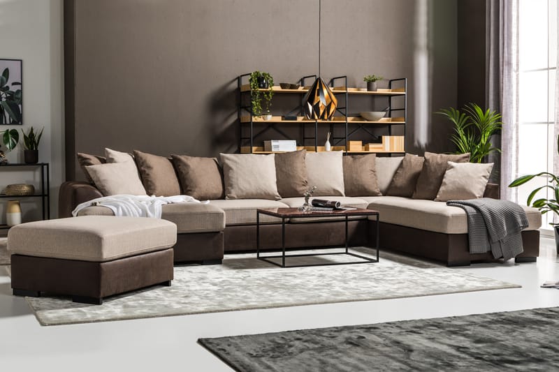 Cuba U Sofa Divan Venstre Sjeselong Høyre inkl Konvoluttputer 380 cm bred - Brun / Beige - Møbler - Sofaer - U-sofa