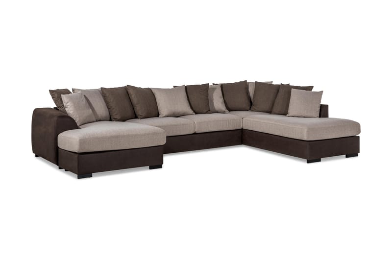 Cuba U Sofa Divan Venstre Sjeselong Høyre inkl Konvoluttputer 380 cm bred - Brun / Beige - Møbler - Sofaer - U-sofa