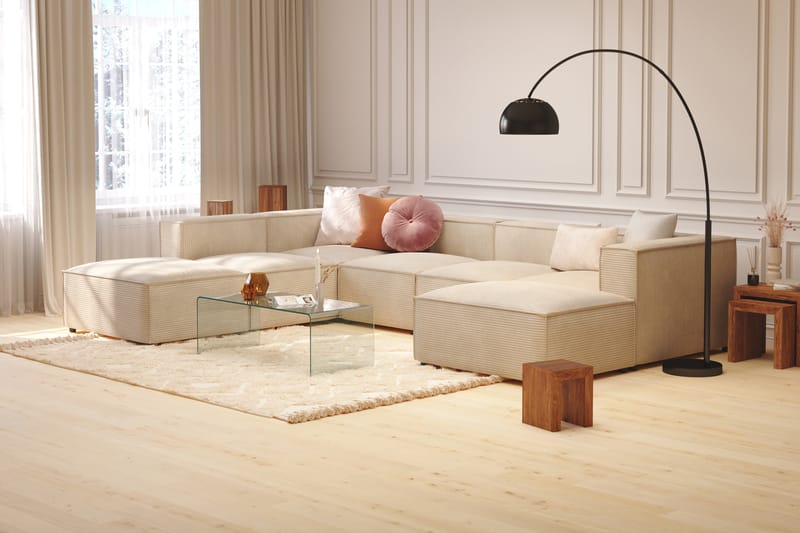 Cubo Dyp Manchester U-Sofa 5-seter Divan Høyre, Sjeselong Høyre - Beige / Lys - Møbler - Sofaer - U-sofa