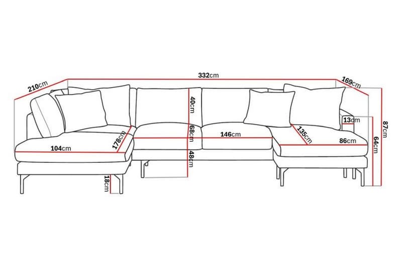 Menard 5-seters Stor U Sofa Manchester Sjeselong Venstre Divan Høyre - Lys Beige - Møbler - Sofaer - U-sofa