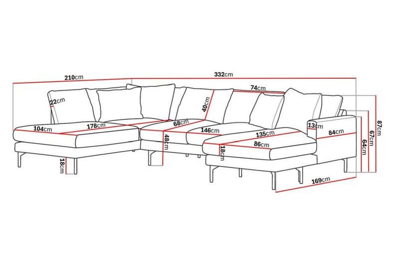 Menard 5-seters U-Sofa - Grå - Møbler - Sofaer - U-sofa