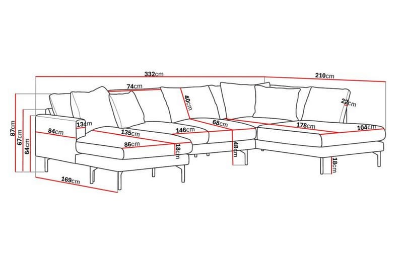 Menard 5-seters U-Sofa - Grå - Møbler - Sofaer - U-sofa