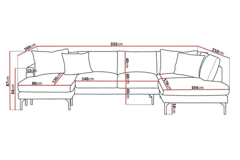 Menard 5-seters U-Sofa - Grå - Møbler - Sofaer - U-sofa