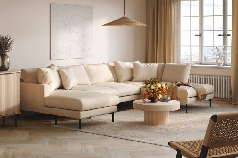 Menard 5-seters U Sofa Manchester 337 cm bred - Lys Beige - Møbler - Sofaer - U-sofa