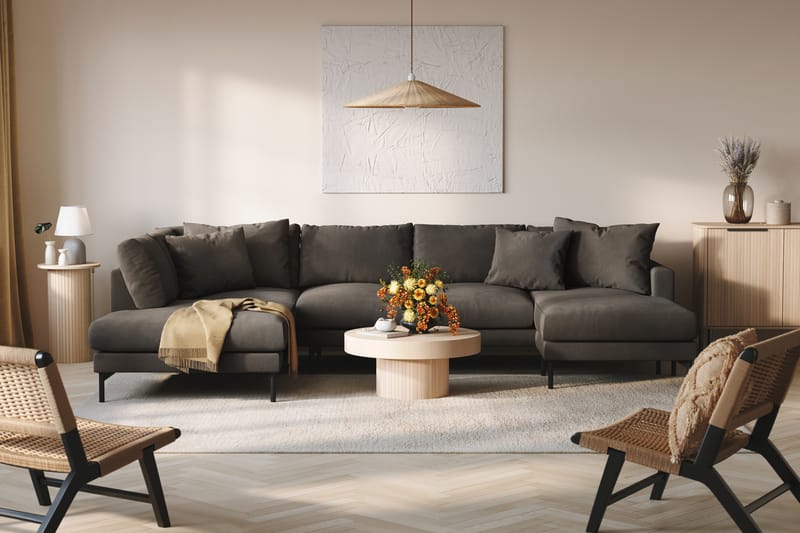 Menard Dyp 5-seters Manchester Stor U Sofa 337 cm bred - Mørkgrå - Møbler - Sofaer - U-sofa