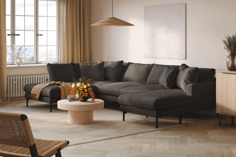 Menard Dyp 5-seters Manchester Stor U Sofa 337 cm bred - Mørkgrå - Møbler - Sofaer - U-sofa