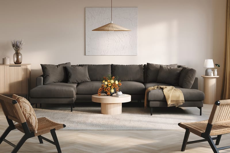 Menard Dyp 5-seters Manchester Stor U Sofa 337 cm bred - Mørkgrå - Møbler - Sofaer - U-sofa