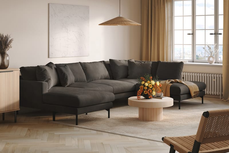 Menard Dyp 5-seters Manchester Stor U Sofa 337 cm bred - Mørkgrå - Møbler - Sofaer - U-sofa