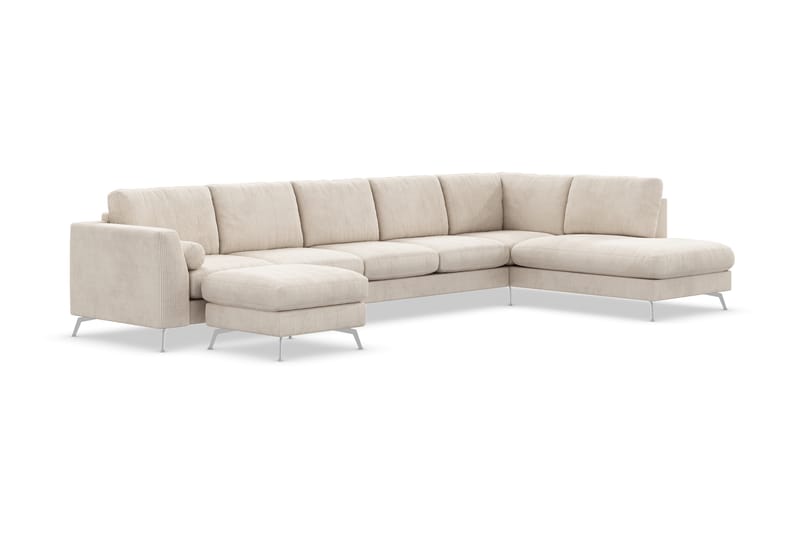 Ocean Lyx U-sofa med Sjeselong Høyre - Beige - Skinnsofaer - Fløyel sofaer - U-sofa