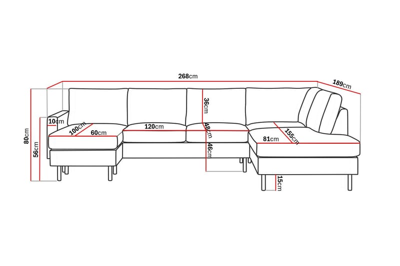 Peppe Manchester 5-seters Sofa med Divan og Sjeselong Høyre - Beige / Lys - Møbler - Sofaer - U-sofa