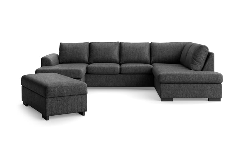 Porto U-sofa med Divan Venstre+ Fotskammel - Svartmelert - Møbler - Sofaer - U-sofa