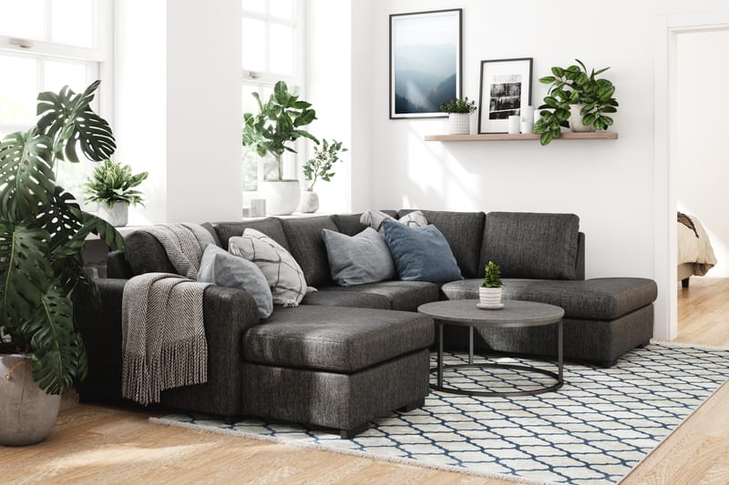 Porto U-sofa med Divan Venstre - Svartmelerad - Møbler - Sofaer - U-sofa