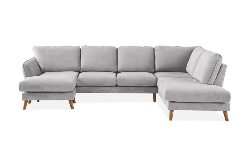 Trend Lyx U-Sofa med Divan Venstre - Lysegrå/Eik - U-sofa