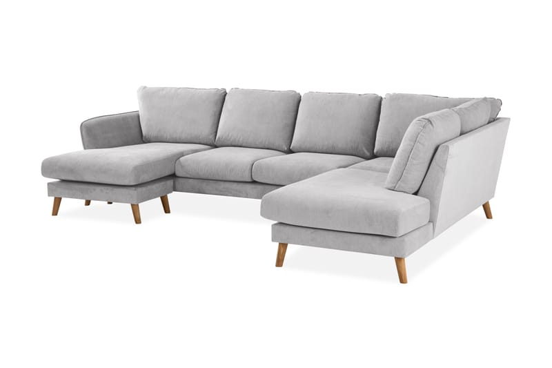 Trend Lyx U-Sofa med Divan Venstre - Lysegrå/Eik - U-sofa