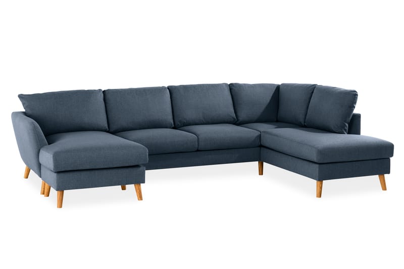 Trend U-sofa med Divan Venstre - Blå - Skinnsofaer - Fløyel sofaer - U-sofa