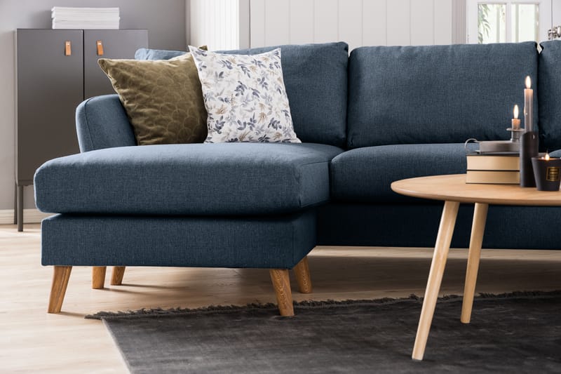 Trend U-sofa med Divan Venstre - Blå - Skinnsofaer - Fløyel sofaer - U-sofa