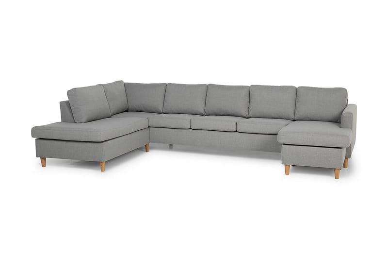 Zero U-sofa Large med Divan Høyre - Lysegrå - Skinnsofaer - Fløyel sofaer - U-sofa