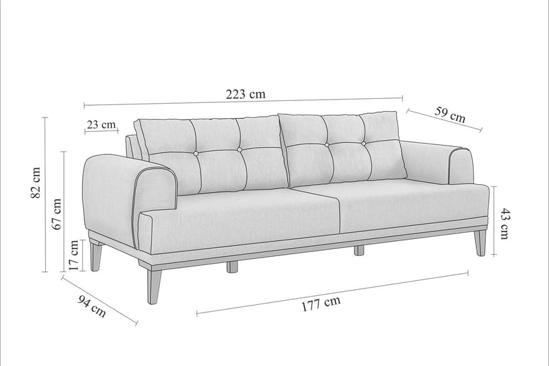 Valsot 3-seters Sofa - Grå - Møbler - Sofaer - Sofa 3 seter