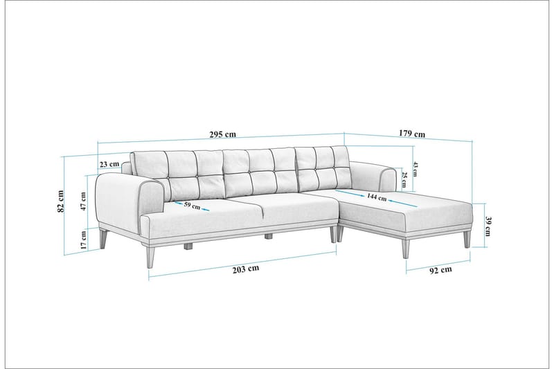 Valsot 4-seters Sofa med Divan - Grå - Møbler - Sofaer - Sofa med sjeselong