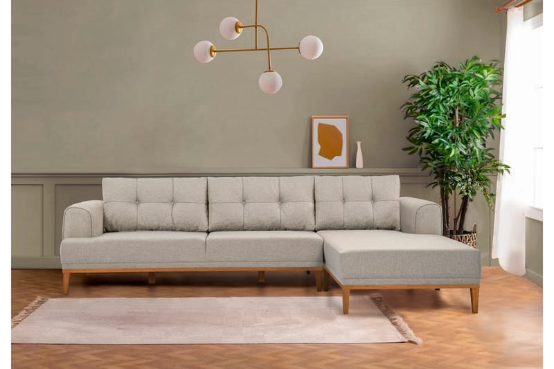 Valsot 4-seters Sofa med Divan - Krem - Møbler - Sofaer - Sofa med sjeselong