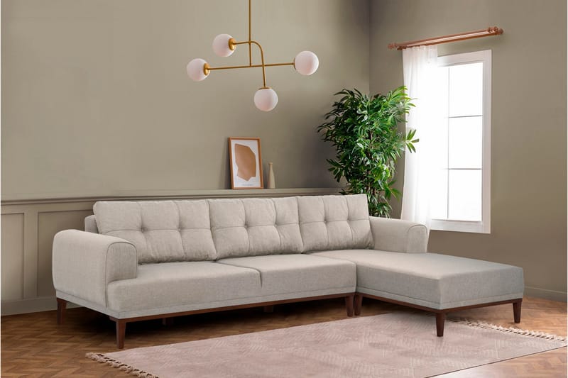 Valsot 4-seters Sofa med Divan - Krem - Møbler - Sofaer - Sofa med sjeselong