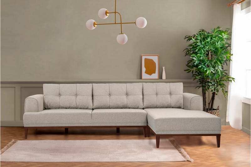 Valsot 4-seters Sofa med Divan - Krem - Møbler - Sofaer - Sofa med sjeselong