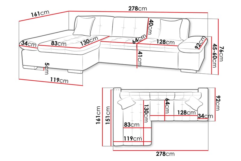 Vananda Sofa med Sjeselong 3-seter - Beige - Møbler - Sofaer - Sofa med sjeselong