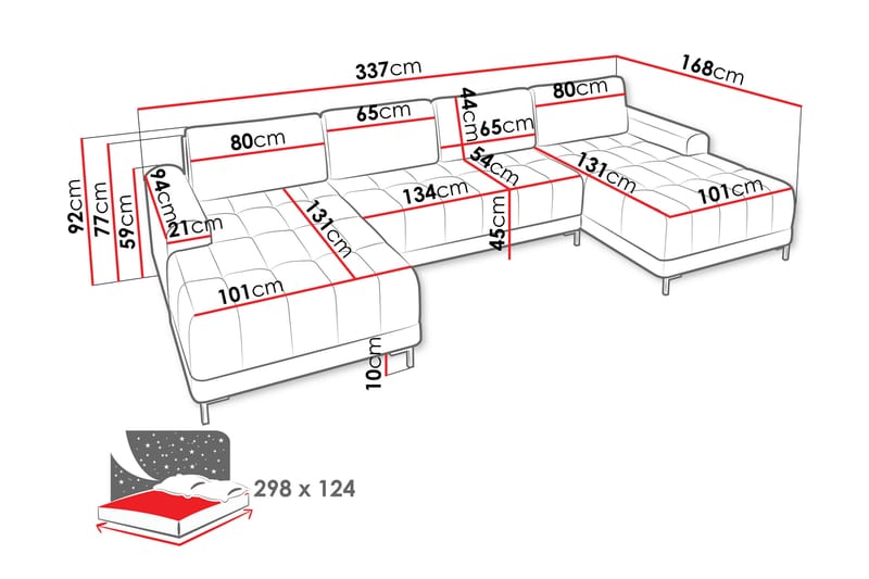 Vilshult Sofa Dobbel sjeselong 4-seter - Grå - Møbler - Sofaer - U-sofa