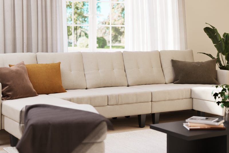 Vislanda 5-seters Sofa med Dobbel Sjeselong - Beige - Møbler - Sofaer - U-sofa