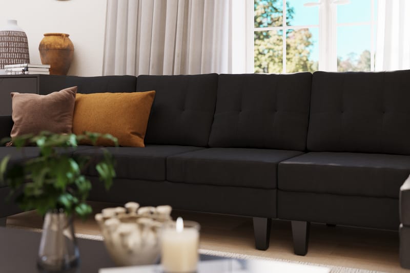 Vislanda 5-seters Sofa med Dobbel Sjeselong - Svart - Møbler - Sofaer - U-sofa