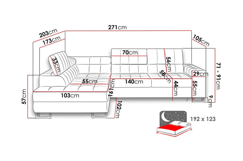 Warwick Sofa med Sjeselong 3-seter - Brun - Møbler - Sofaer - Sofa med sjeselong