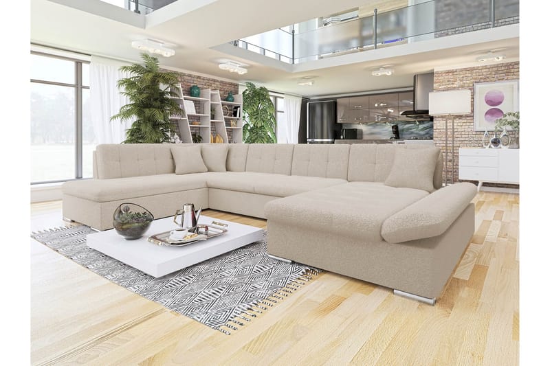 Zumar Sofa med Sjeselong og Divan 4-seter - Beige - Møbler - Sofaer - U-sofa