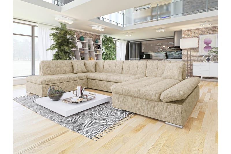 Zumar Sofa med Sjeselong og Divan 4-seter - Beige - Møbler - Sofaer - U-sofa