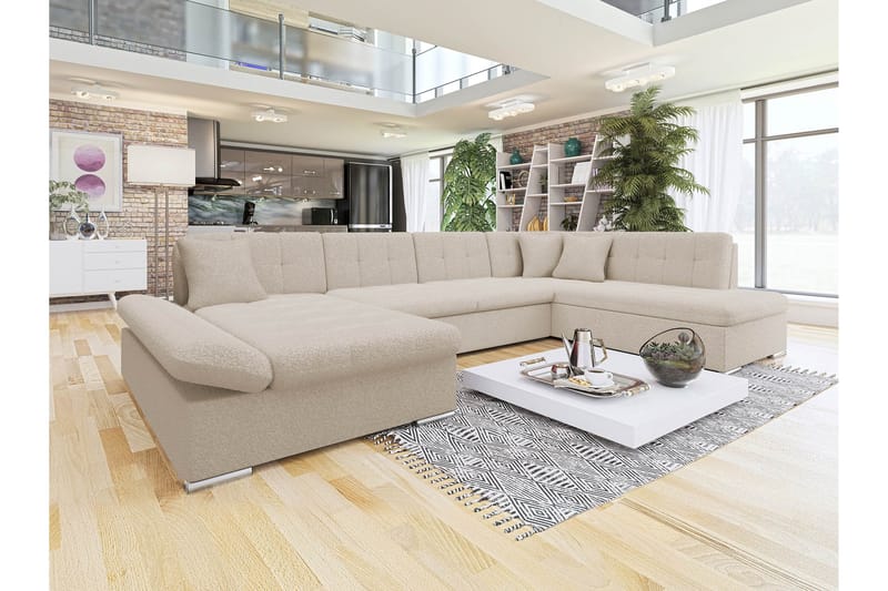 Zumar Sofa med Sjeselong og Divan 4-seter - Beige - Møbler - Sofaer - U-sofa