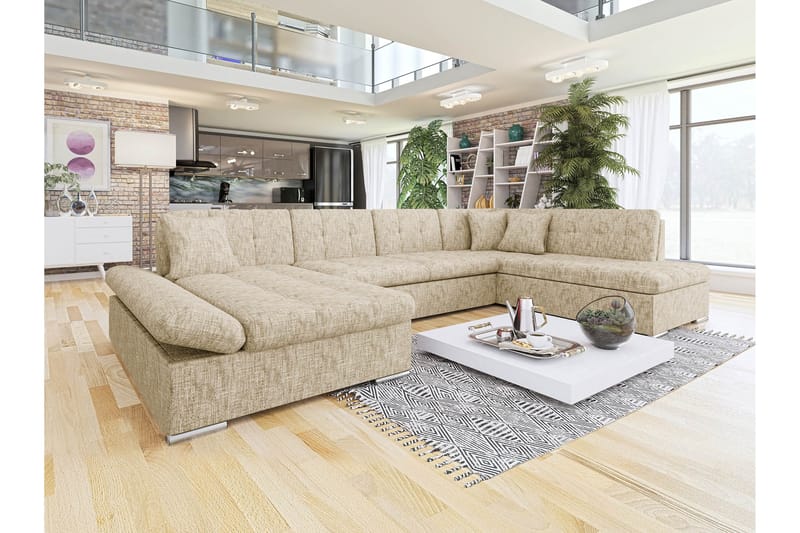 Zumar Sofa med Sjeselong og Divan 4-seter - Beige - Møbler - Sofaer - U-sofa